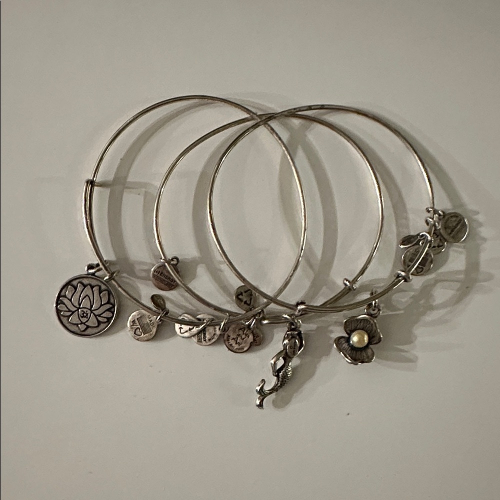 Alex & Ani Three (3) Vintage Silver Charm Bracelets (see all photos)